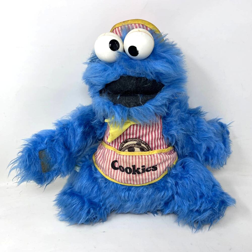 Knickerbocker Cookie Monster Plush‎ Rattle Eyes Striped Apron VTG Sesame Street